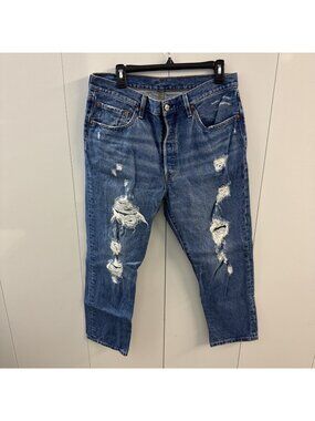 Levi's 501 Jeans Button Fly Straight Blue Med Wash Distressed S110783 Size 32x26
